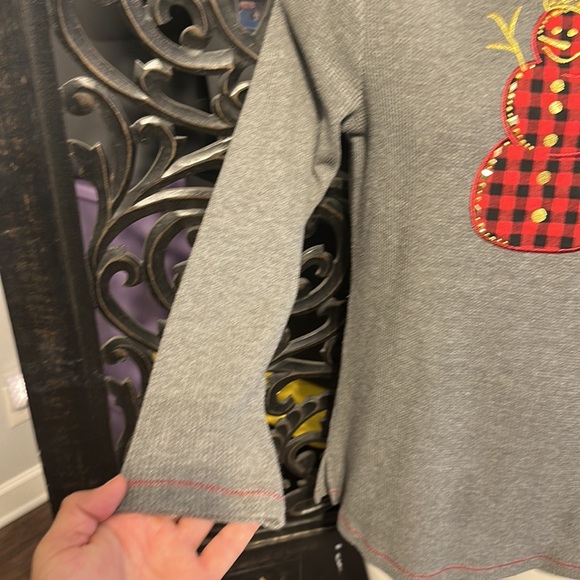 Quacker Factory Gray Long Sleeve Buffalo Plaid Embellished Snowman Thermal Shirt - Picture 5 of 9